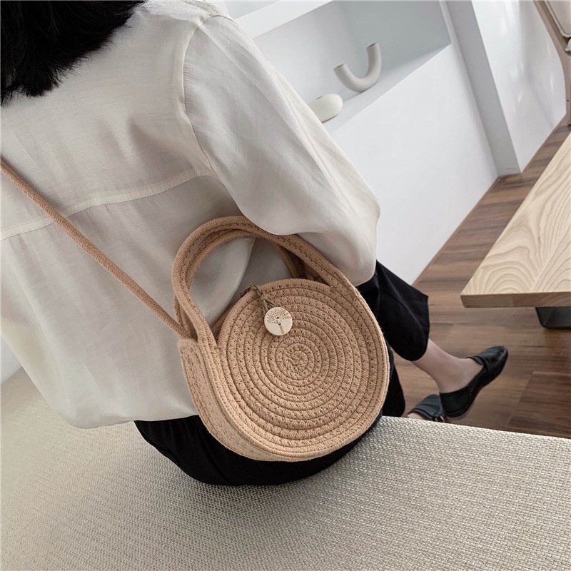 Túi đeo vai IELGY đan rơm hình tròn cỡ nhỏ thời trang đi biển xinh xắn cho nữ