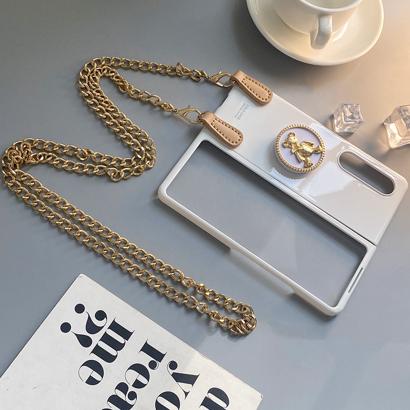 Túi Xách Đeo Chéo Hình Gấu diy Thời Trang Cho samsung galaxy z fold 5 4 3 2 5g Ốp