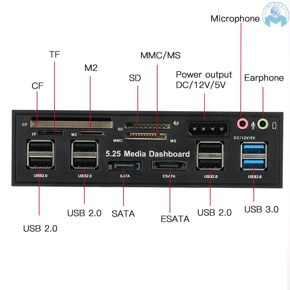 Đầu Chia Cổng USB 3.0/ Esata/Sata Có Khe Đọc Thẻ Nhớ SD Ms Cf Tf M2 Mmc Cho Cổng Bên Trong 5.25 Đa Năng Tiện Dụng