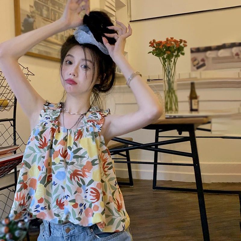 Áo Hai Dây In Họa Tiết Hoa Thời Trang Hàn Quốc Cho Nữ