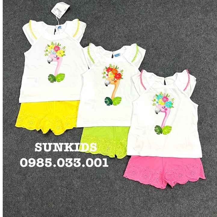 Bộ hè bé gái chất cotton xuất xịn May,oral hình chim hạc