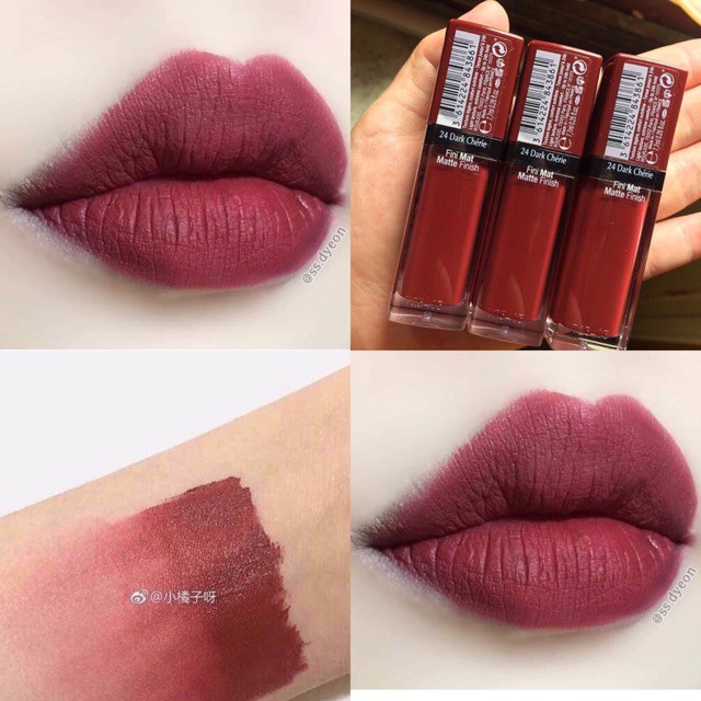 Son lì Bourjois Rouge Edition Velvet #24 Dark Cherie ( đỏ cherry đậm)