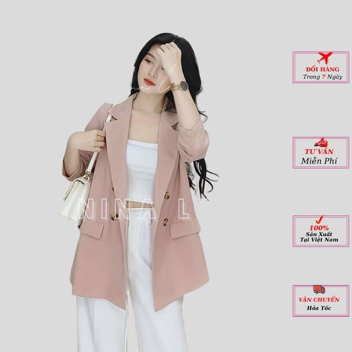 Áo vest blazer dài tay nữ 4 cúc kiểu hàn quốc màu hồng xanh be thời trang nữ phong cách YoLo-Fashion