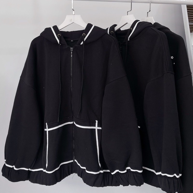Áo Khoác Hoodie Zip Chỉ Nổi màu ĐEN/TRẮNG/XANH NAVY Vải Nỉ Bông Dày Dặn - Form Nam Nữ Unisex ❤️