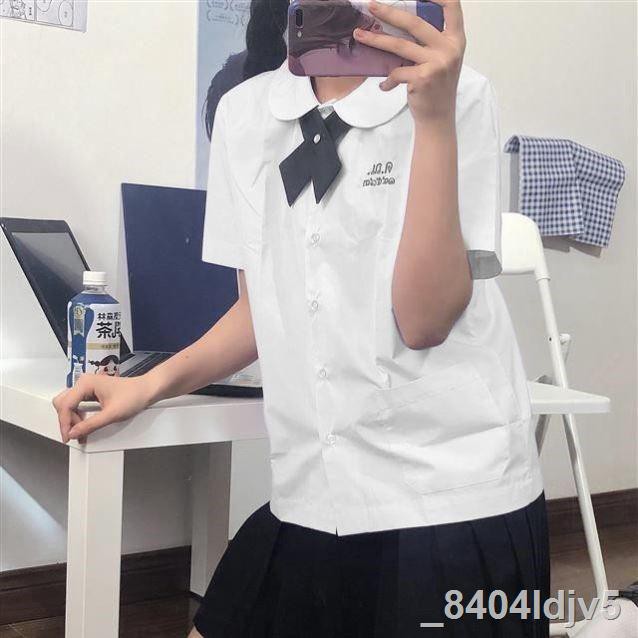 ▼☾đồng phục học sinh ba mảnh mùa hè Thái Lan jk áo sơ mi ngắn tay cổ tròn rộng rãi kiểu đại lớp nữ
