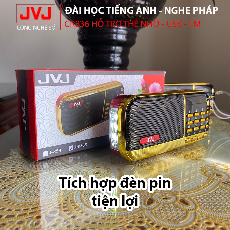 Loa nghe pháp mini JVJ J-836S 2 Pin sử dụng thẻ nhớ,USB học tiếng anh, đài FM, đèn pin siêu sáng - BH 12 tháng