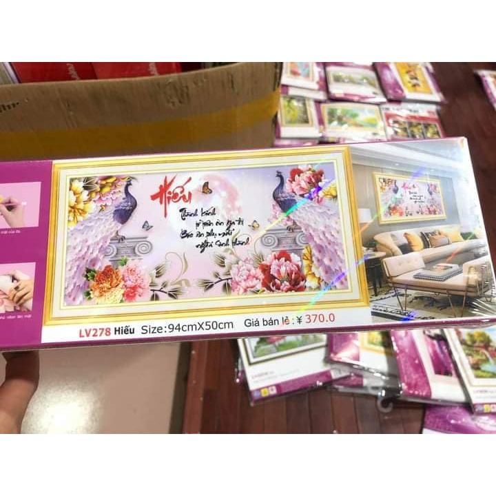 Tranh đính đá chữ hiếu KT:94x50cm. Tranh gắn đá tự làm.