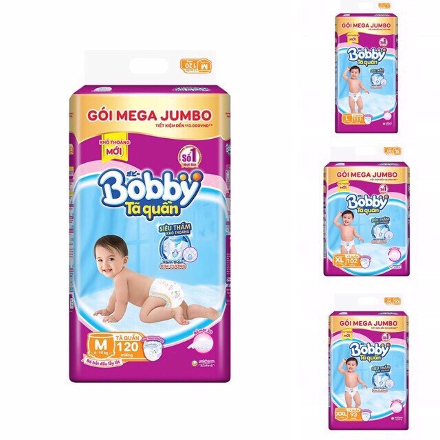 TÃ QUẦN BOBBY MEGA JUMBO M120, L111, XL102, XXL93 MỚI