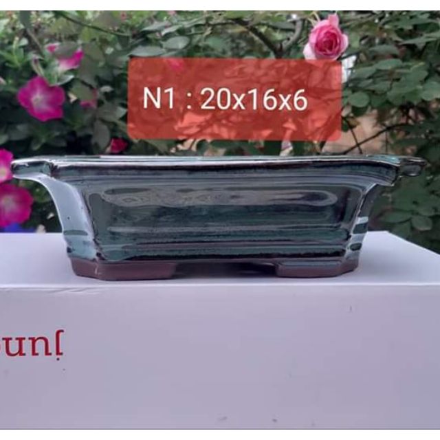 Chậu bonsai mini chữ nhật, chậu gốm sứ N01