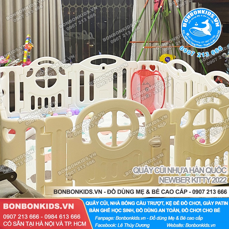 Quây em bé màu trắng bo góc kèm bóng rổ  - Quây cũi nhựa Hàn Quốc Newber Kitty cao cấp