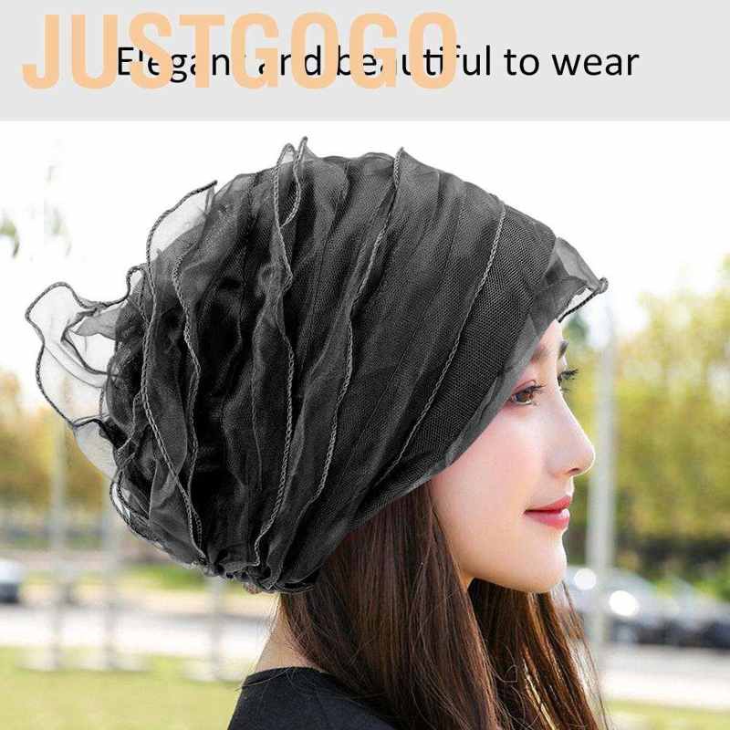 Justgogo Women Turban  Black Layered Religious Customs Style Headwear Turbans for Scarf Headwraps