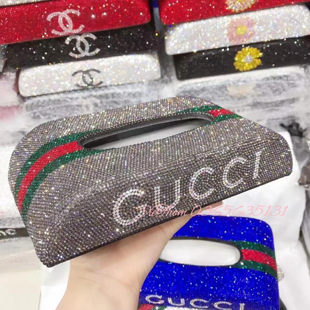 Hộp Đựng Khăn Giấy Full Đá Trang Trí Ô Tô Có Logo GUCCI Nhiều Màu