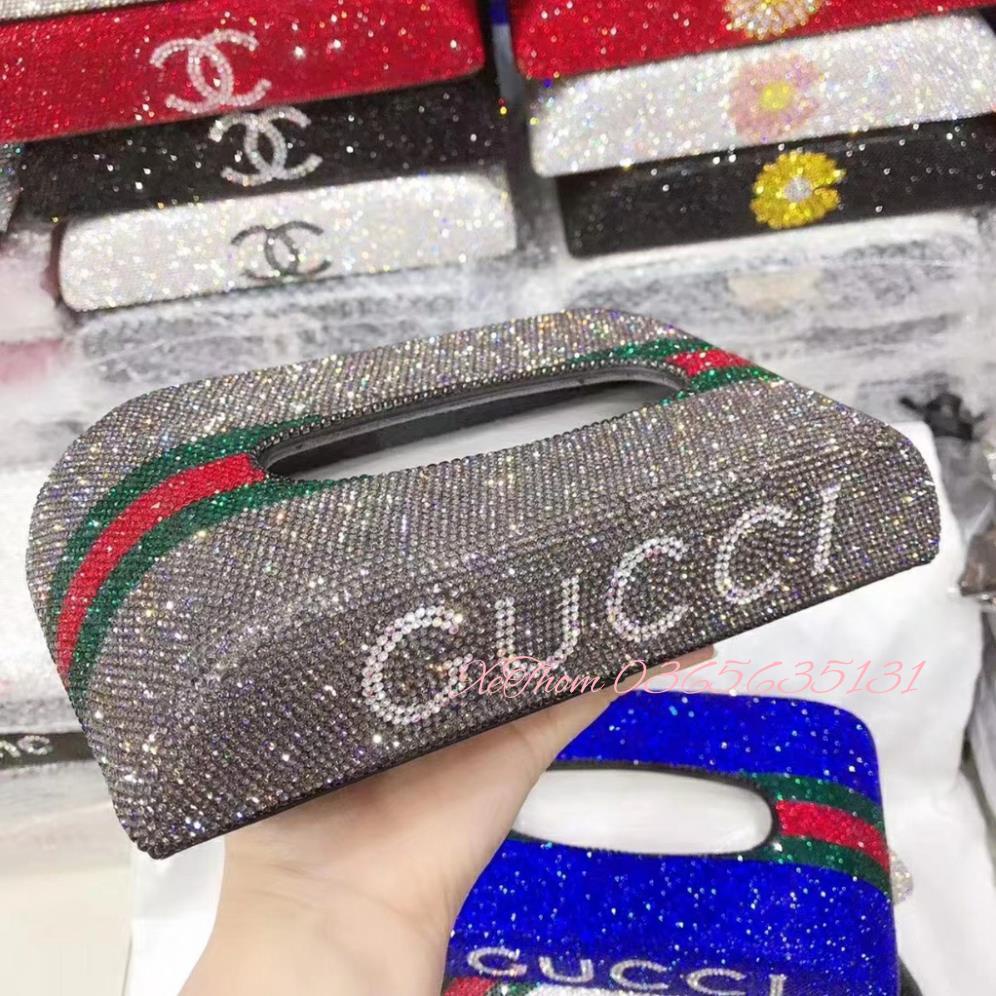 Hộp Đựng Khăn Giấy Full Đá Trang Trí Ô Tô Có Logo GUCCI Nhiều Màu