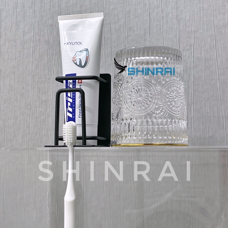 ( SHINRAI ) Kệ Để Bàn Chải , Tuýp Kem Đánh Răng Nhà Tắm INOX SUS304 Đen Titanium Dán Tường KB
