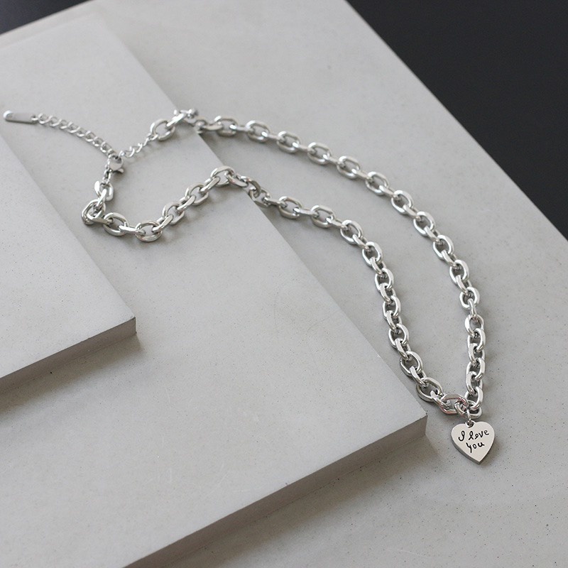 Dây Chuyền Titan Nữ Dây Xích Mặt I Love U ERASHOP 079986 - Cá Tính, Cool Ngầu, Phụ Kiện Giá Rẻ