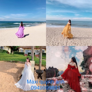 Đầm maxi tay dài cuo ngực dễ thương - Hình thật Sp 100%