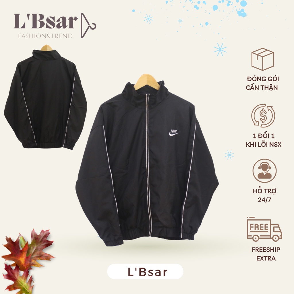 Áo Khoác Jacket Nike Basic Swoosh Vintage Viền Trắng Nam Nữ Vải Dù 2 Lớp Cao Cấp LBsar