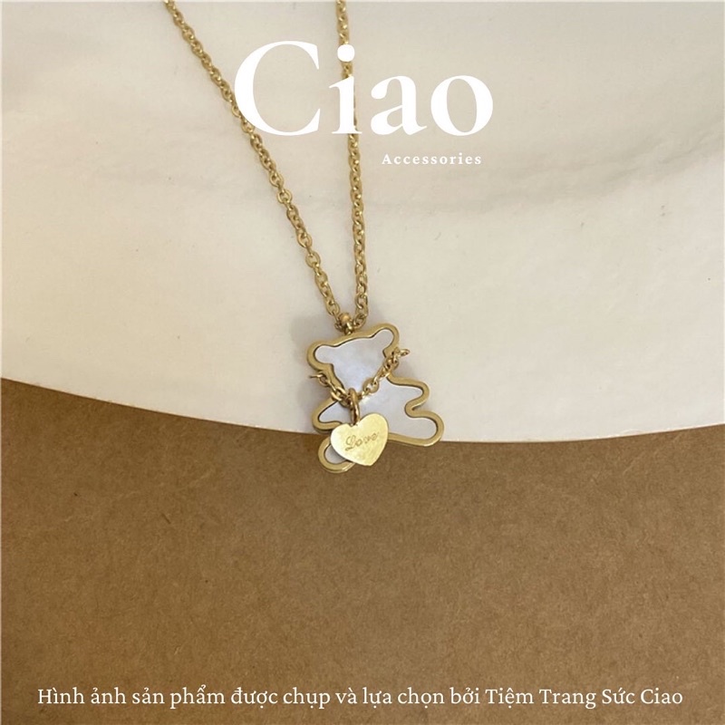[TRENDY] Vòng cổ/ Dây chuyền titan không gỉ thiết kế hình teddy xinh xắn đơn giản Bear Love Ciao