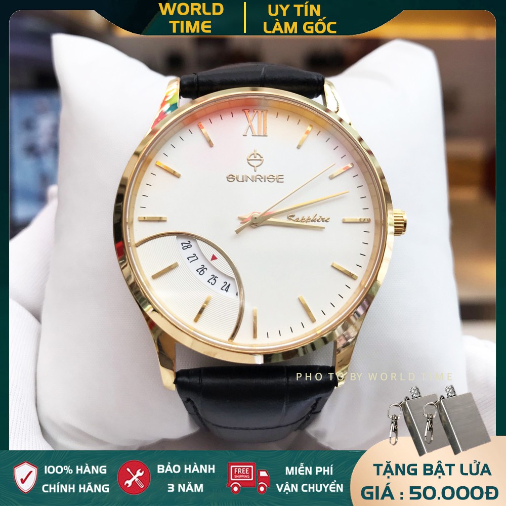 Đồng Hồ Nam Sunrise DM783SWA W Full Box  + Thẻ BH 3 NĂM, Kính Sapphire Chống Xước, Chống Nước, Dây Da Cao Cấp
