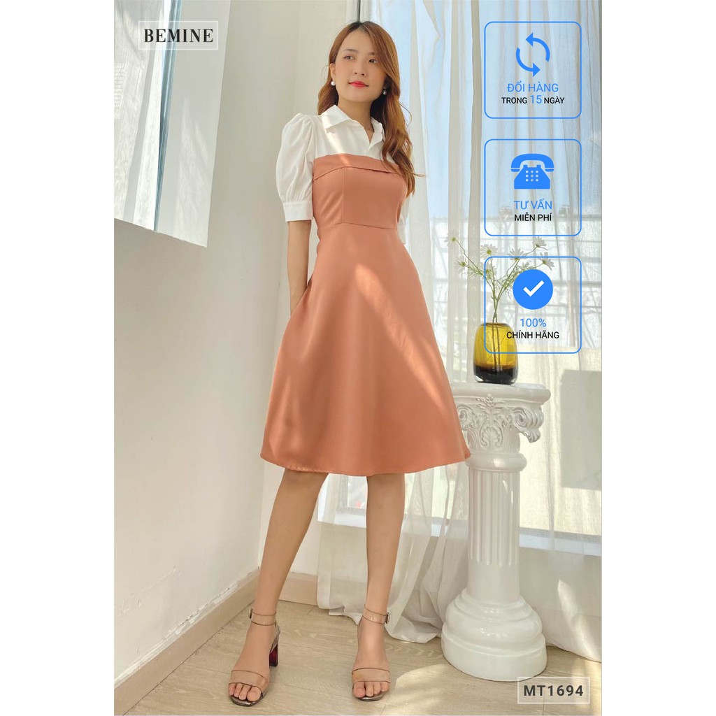 [Mã WABRWA15 giảm 15% đơn 300K] Đầm tay phồng phối trắng BEMINE MT1694NAU