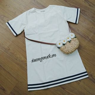 Đầm váy suông trắng viền (kèm hình thật)