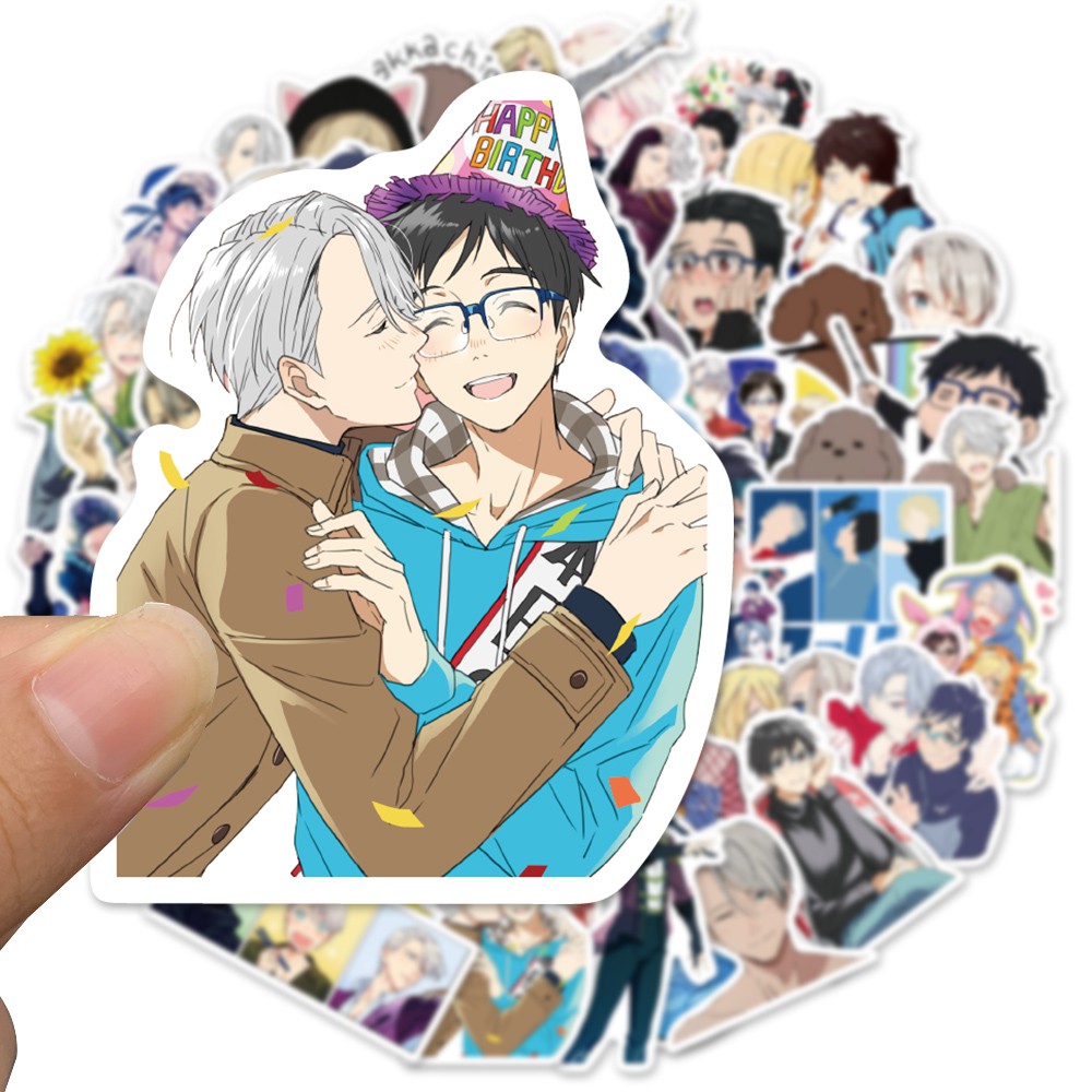 Bộ 50 cái nhãn dán trang trí hình hoạt hình Yuri!! On Ice