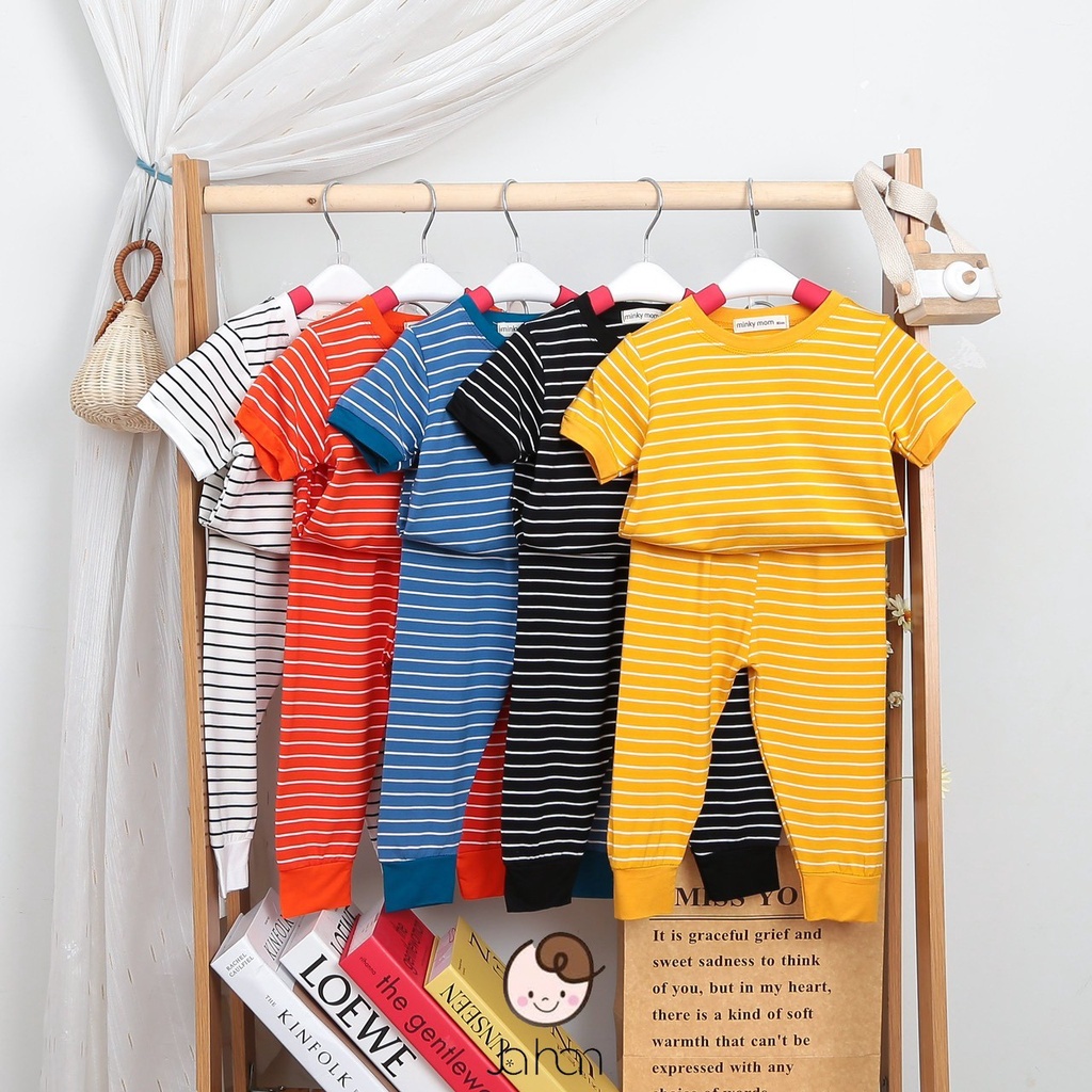 [Bé 7-19kg] Bộ tay ngắn quần dài thun sọc dệt hình thêu mềm mịn mat cho bé trai bé gái từ 7-19kg