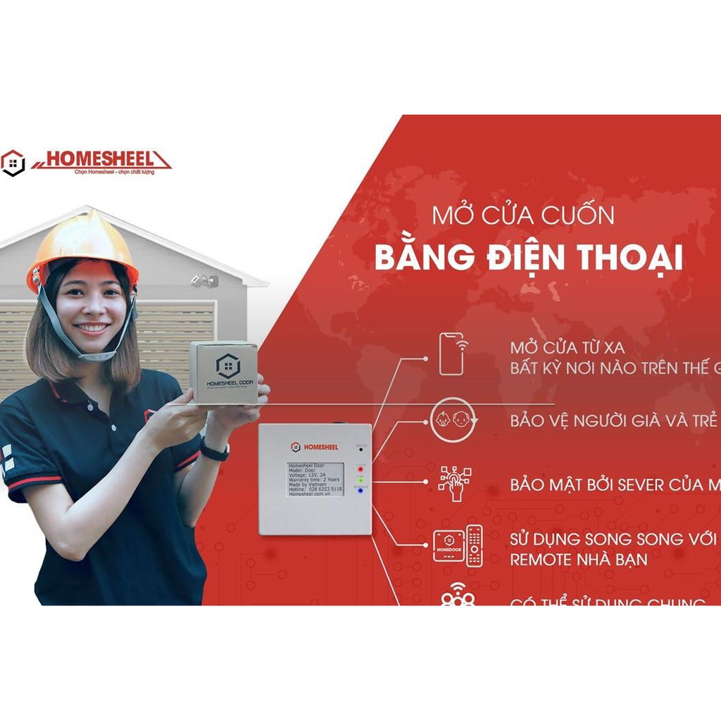 Thiết bị đóng mở cửa cuốn từ xa thông minh bằng điện thoại homesheel door usa - hàng chính hãng