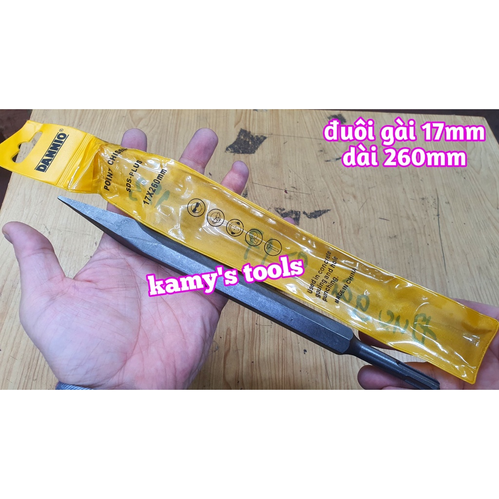 Mũi đục bê tông nhọn dẹp đuôi gài 4 rãnh 17mm dài 260mm Dannio