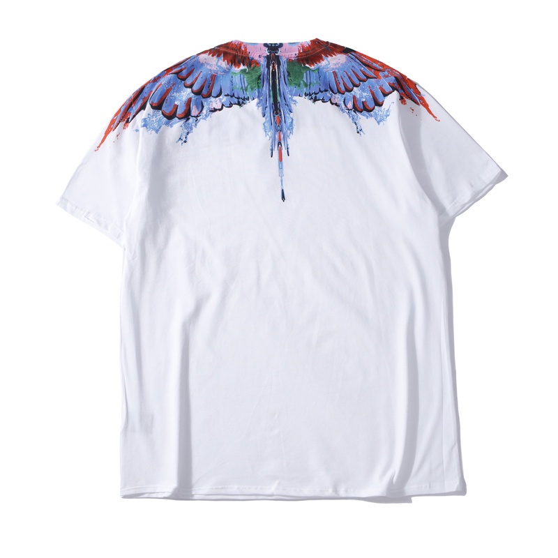 Áo Thun Cotton Ngắn Tay In Hình Đôi Cánh Màu Sắc Cổ Điển Thời Trang Unisex