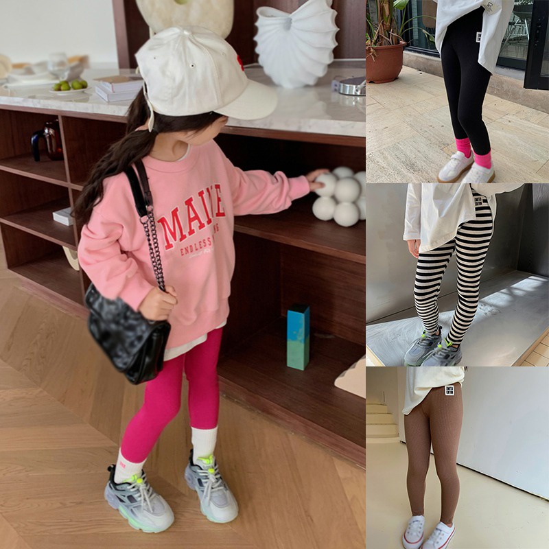 Quần Legging Thể Thao Lưng Thun Co Giãn Phong Cách Hàn Quốc Thời Trang Xuân Thu Cho Bé Gái