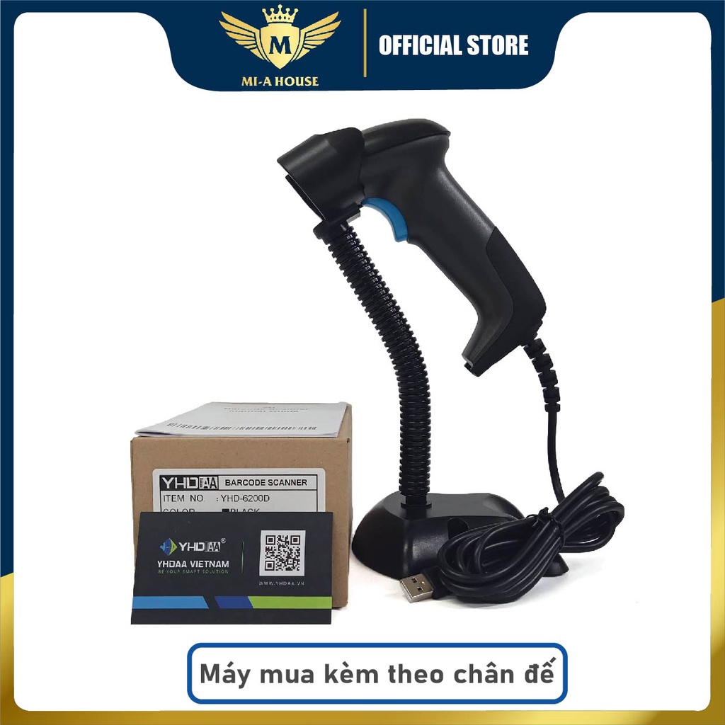 Máy quét mã vạch 2D YHD 6200D có dây, Đầu đọc mã vạch Barcode(1D) Qrcode(2D), Máy đọc mã vạch dùng trên Máy tính, Laptop