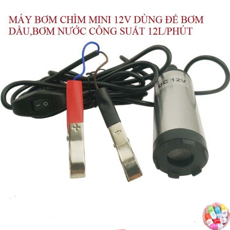 máy bơm chìm mini 12v - máy bơm xăng dầu mini 12v 2 lần bán kính 38mm kèm nguồn ( Có Bán Sỉ)