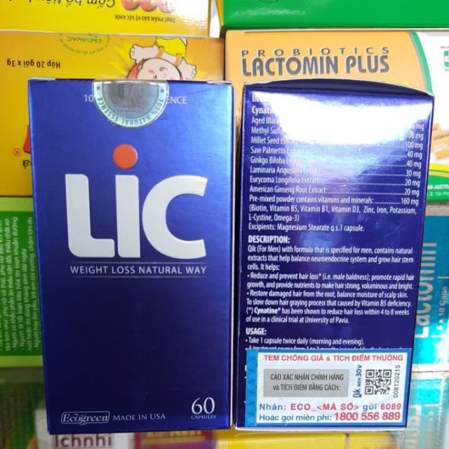 Lic - Giảm cân Có tem tích điểm - Chính hãng Eco - Giảm cân an toàn từ thảo dược, hạ mỡ máu-Lọ 60 viên