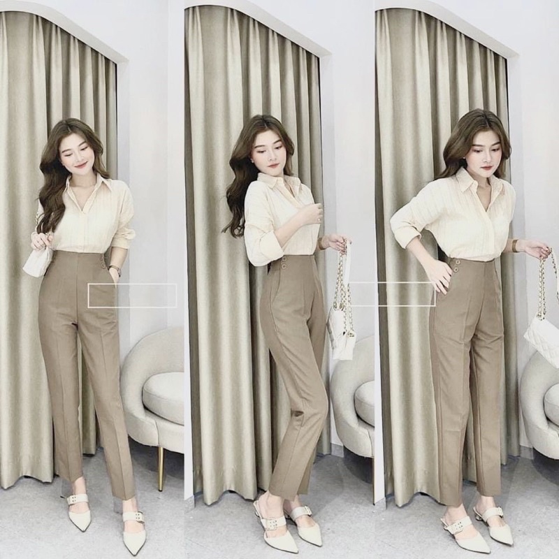 QNU156 - QUẦN BAGGY NỮ CẠP CAO 4 KHUY KHOÁ SAU