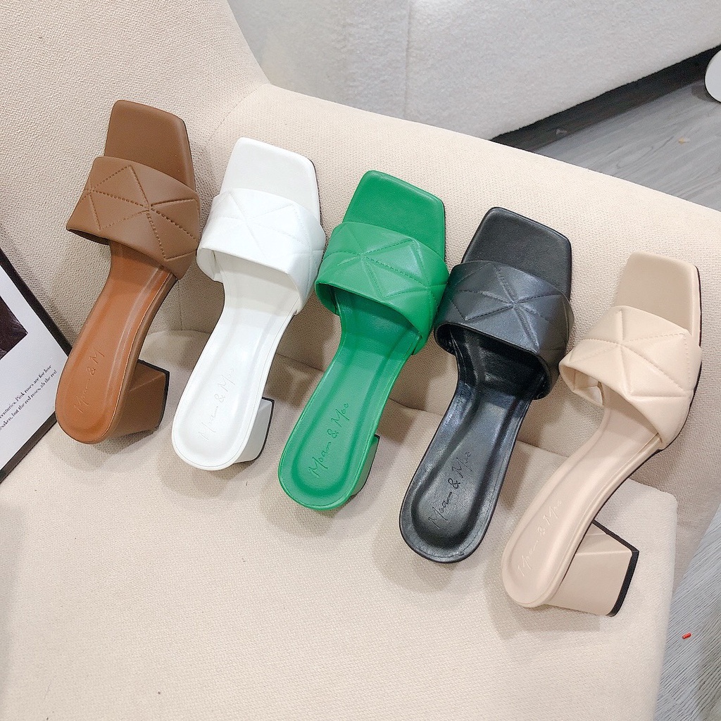 Guốc quai ngang cao 5 cm bản trần chỉ mẫu mới siêu Hot chất da mềm đi êm chân dành cho nữ