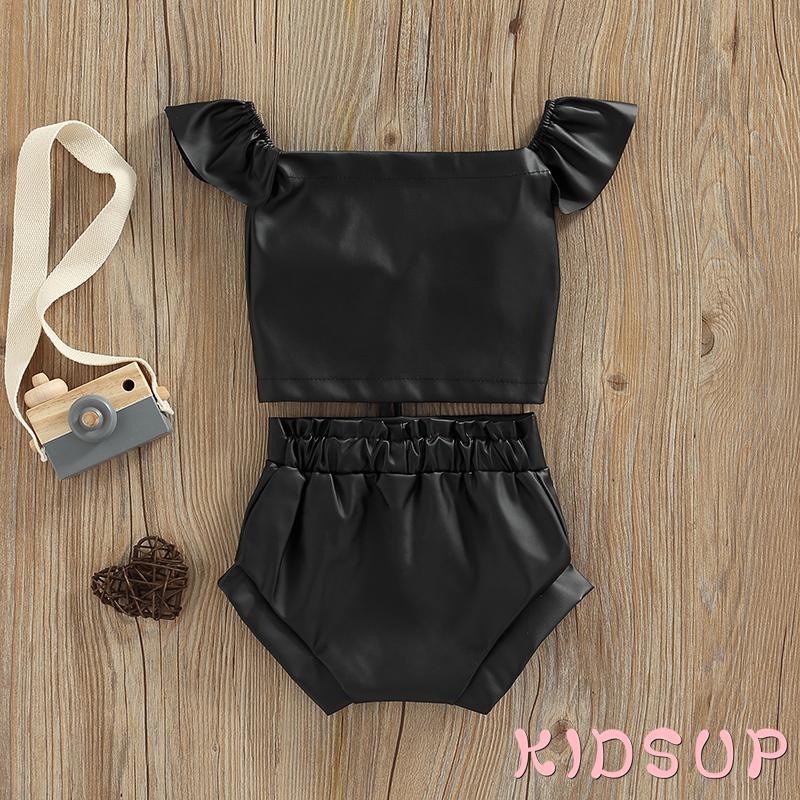 Set Áo Hai Dây Nhún Bèo Màu Trơn Phối Quần Short Lưng Cao Co Giãn Tốt Thời Trang Cho Bé Gái 1 Tuổi