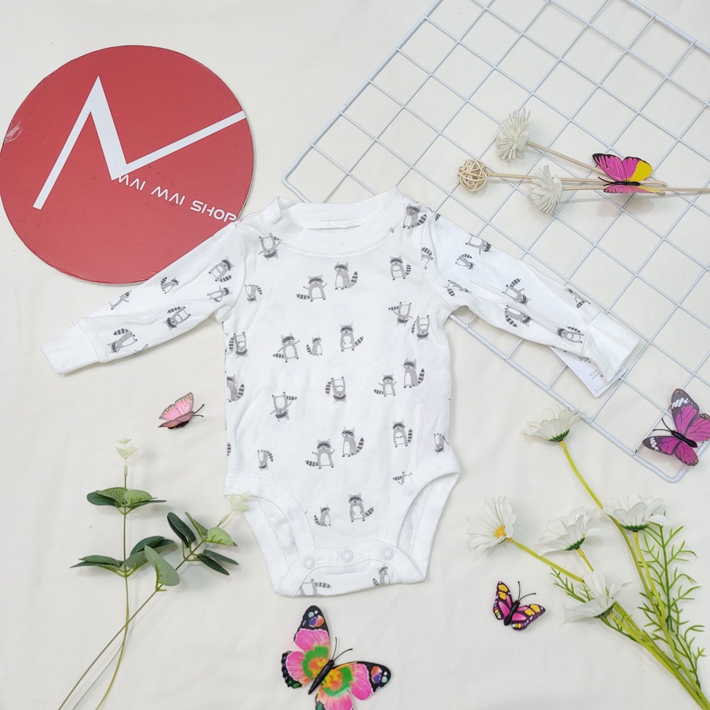 (12-18M chọn màu- trai) Body chip TAY DÀI xuất dư cổ tròn, cổ đáp vai cho bé gái- Bộ liền thân, BODYSUIT cho bé