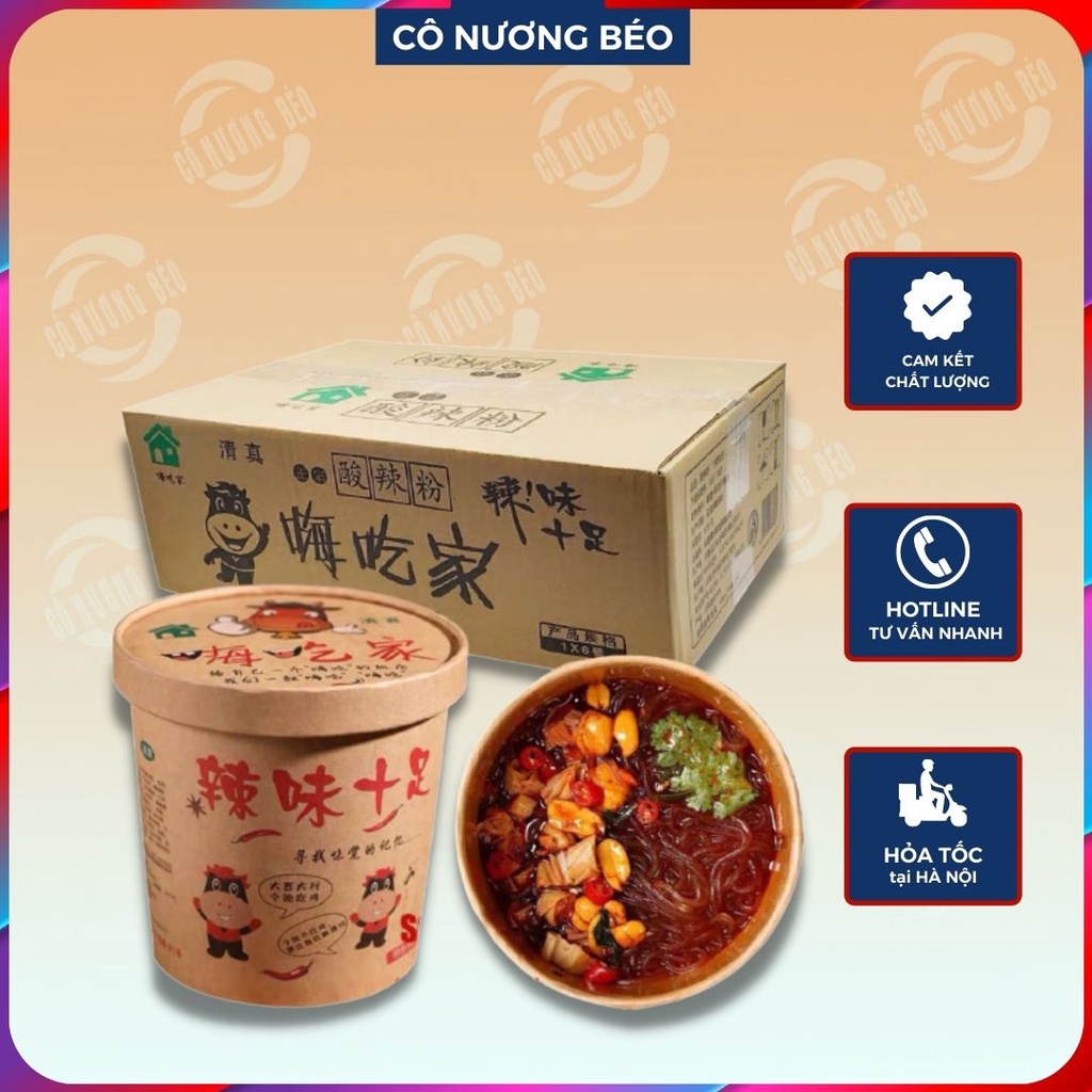 [Mã 55FMCGSALE1 giảm 10% đơn 250K] Miến chua cay Trùng Khánh nguyên thùng 6 hộp - Đồ ăn vặt cô nương béo