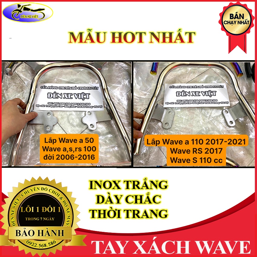 [CÓ VIDEO] Tay xách tay dắt cảng sau WAVE 50 100 110 cc MÀU BẠC chất liệu inox cực dày và chắc khỏe - Đèn Xe Việt