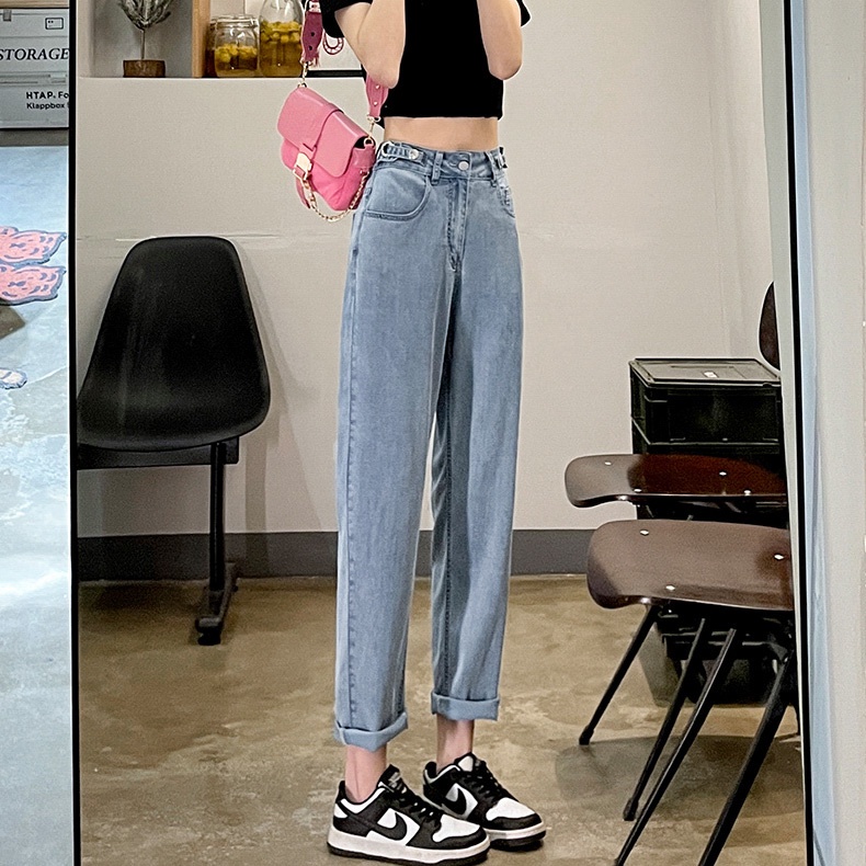 Quần Jean Dài Lưng Cao Dáng Rộng Thời Trang Cá Tính Cho Nữ