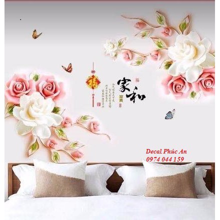 Siêu phẩm decal cao cấp hoa hồng 3D kích thước 1m x 1m60