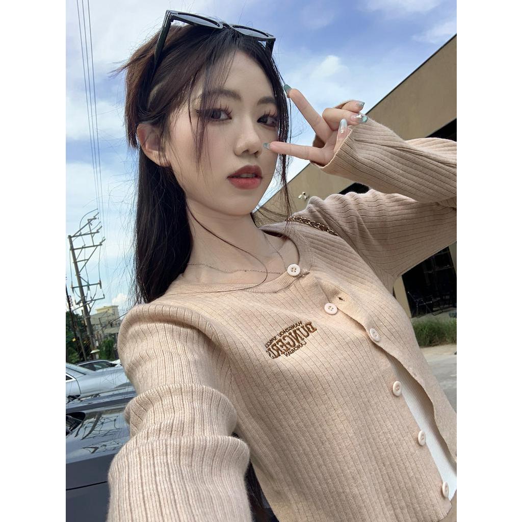 Áo cardigan Dệt Kim In Chữ Phong Cách retro Mỹ 67415