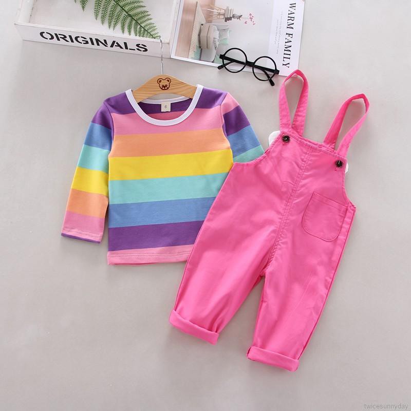 Bộ quần áo sọc cầu vồng xinh xắn dễ thương dành cho bé gái