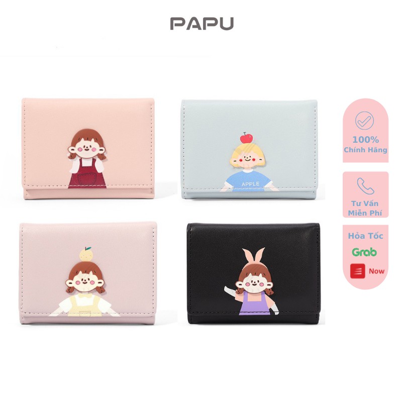 Ví nữ cầm tay nhỏ mini PaPu VN23 sticker bé gái siêu dễ thương,da PU cao cấp