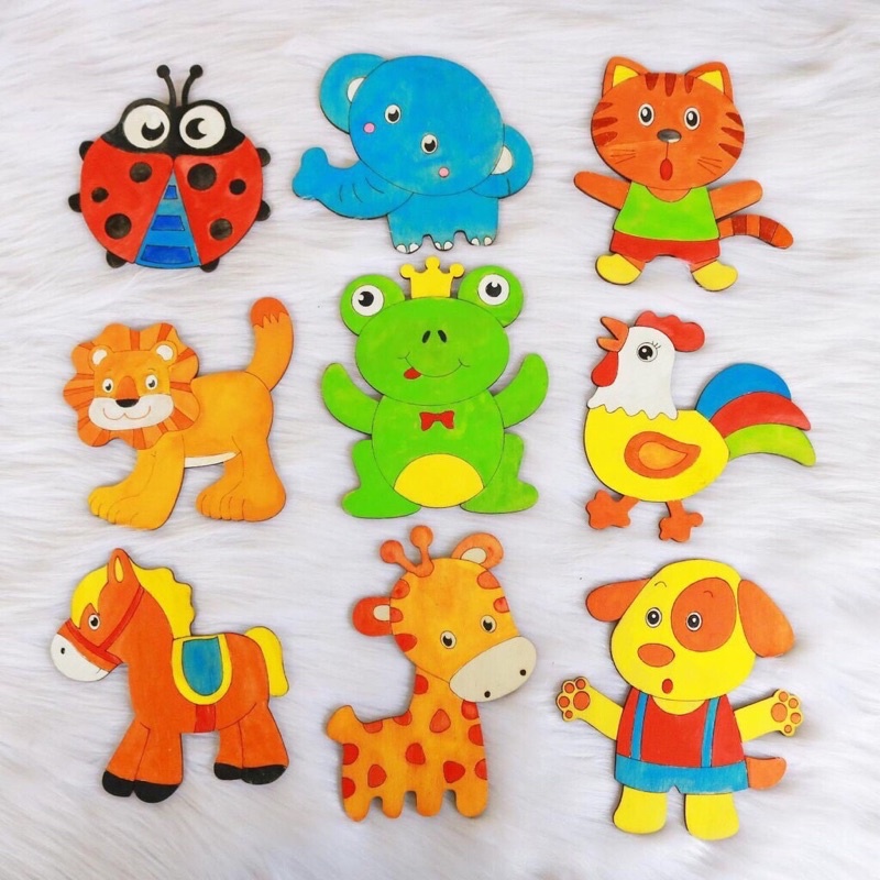 Combo 10 hình tô màu bằng gỗ bộ động vật🐘🐓,chim 🐦 và côn trùng 🐞