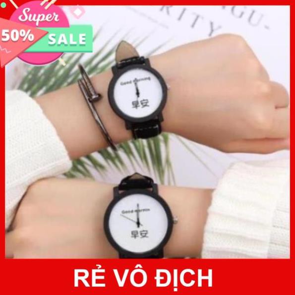 Đồng hồ nữ có chữ Good morning cho mọi lứa tuổi nam và nữ, chống thấm nước, chống trầy xước đặc biệt 8601