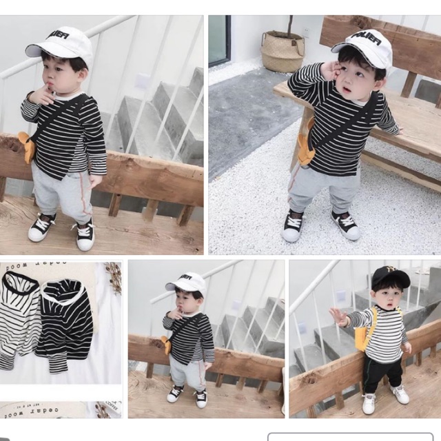 Aó thun dài tay sọc đen/ trắng