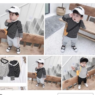 Aó thun dài tay sọc đen/ trắng