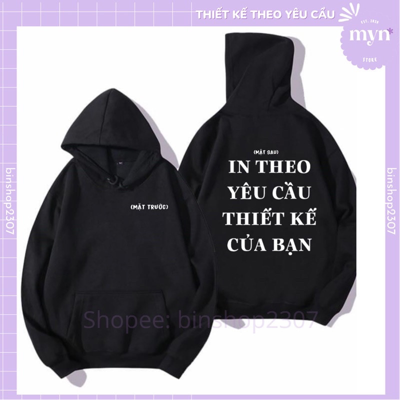 [Mã SRBACK010912 hoàn 20K xu đơn 50K] Áo Hoodie Dài Tay Đen In Theo Yêu Cầu Nam Nữ Đủ Size